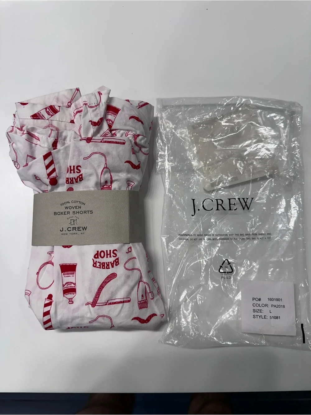 J. Crew Men’ White & Red Barber Shop Inspired 100% Cotton Boxers